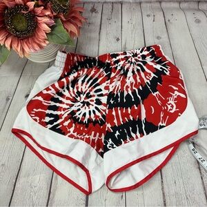 varsity spirit cheer Stylish Red Black Tie-Dye Women's track Shorts sz small
